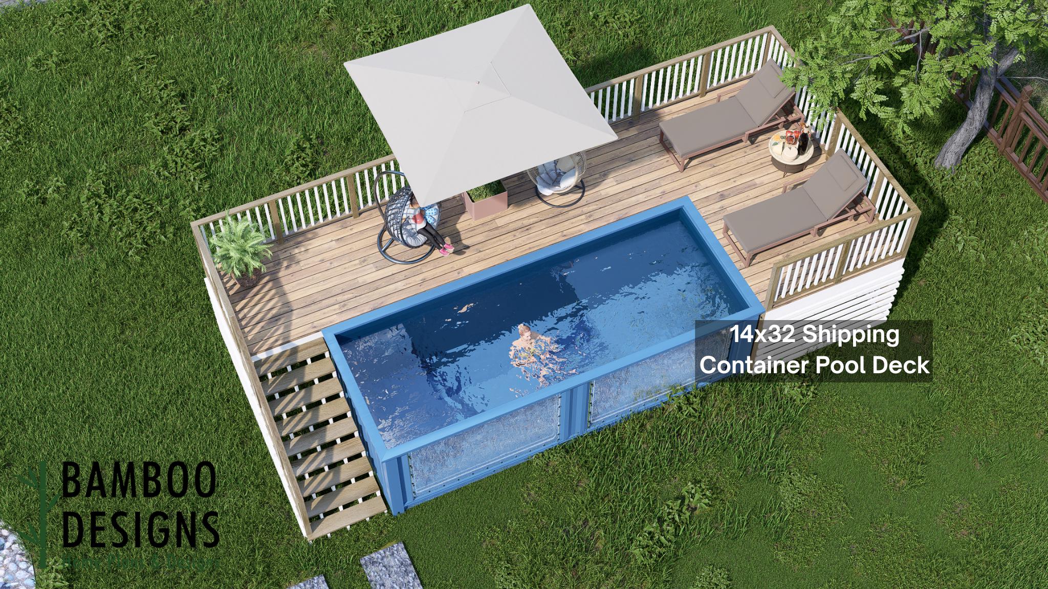 Image of Naples 14x32 Wrap Around Deck Plan | DIY Outdoor Deck Blueprint | Backyard Patio & Porch Design | PDF + DWG