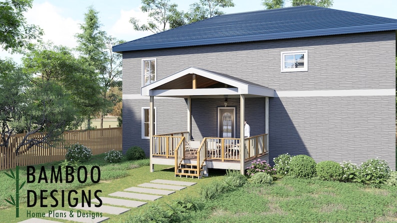 Violet 14x16 Deck with Gable Porch plan by Bamboo Designs