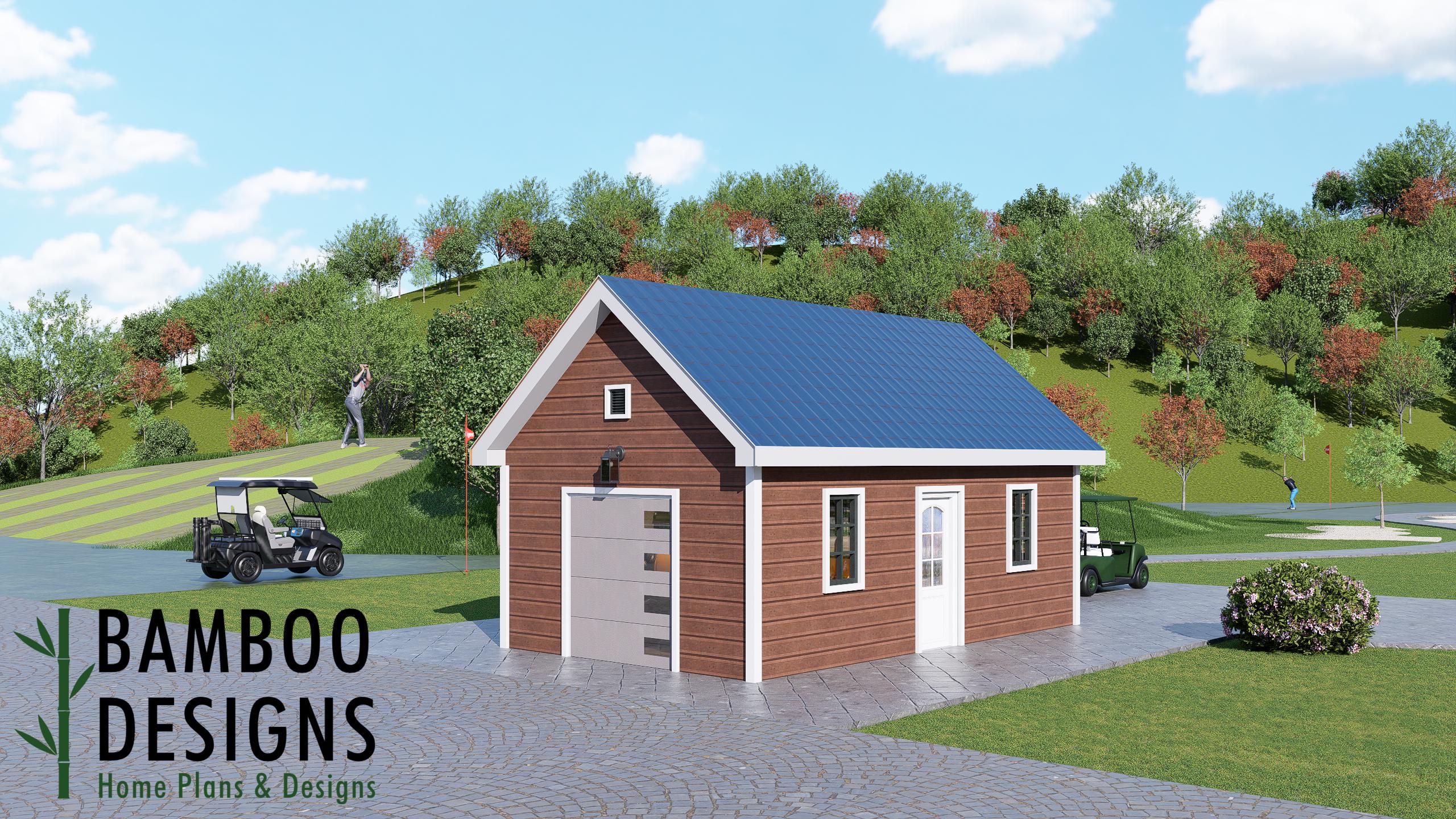Image of Hamlin 14x24 Golf Cart Shed Plan — Modern Single-Slope Golf Cart Garage & Storage Building | DIY PDF Plans