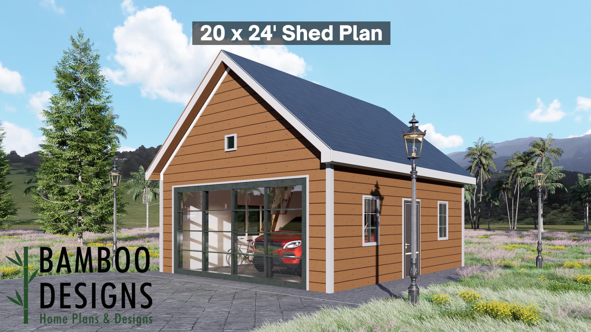 Image of Lars 20x24 Garage Shed Plan - Modern Gable Roof Workshop | Two-Car Garage or Backyard Studio (PDF)