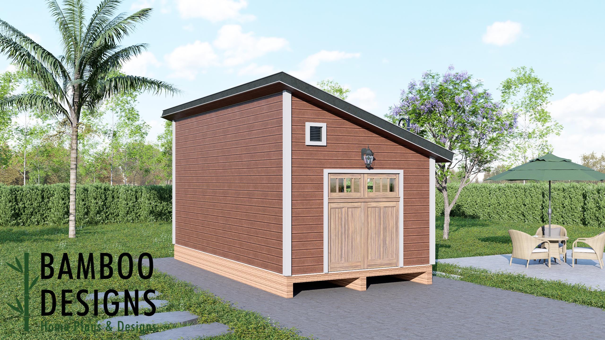 Image of Zapdos 12x24 Garage Shed Plan - Single-Bay Garage with Elevated Deck Above
