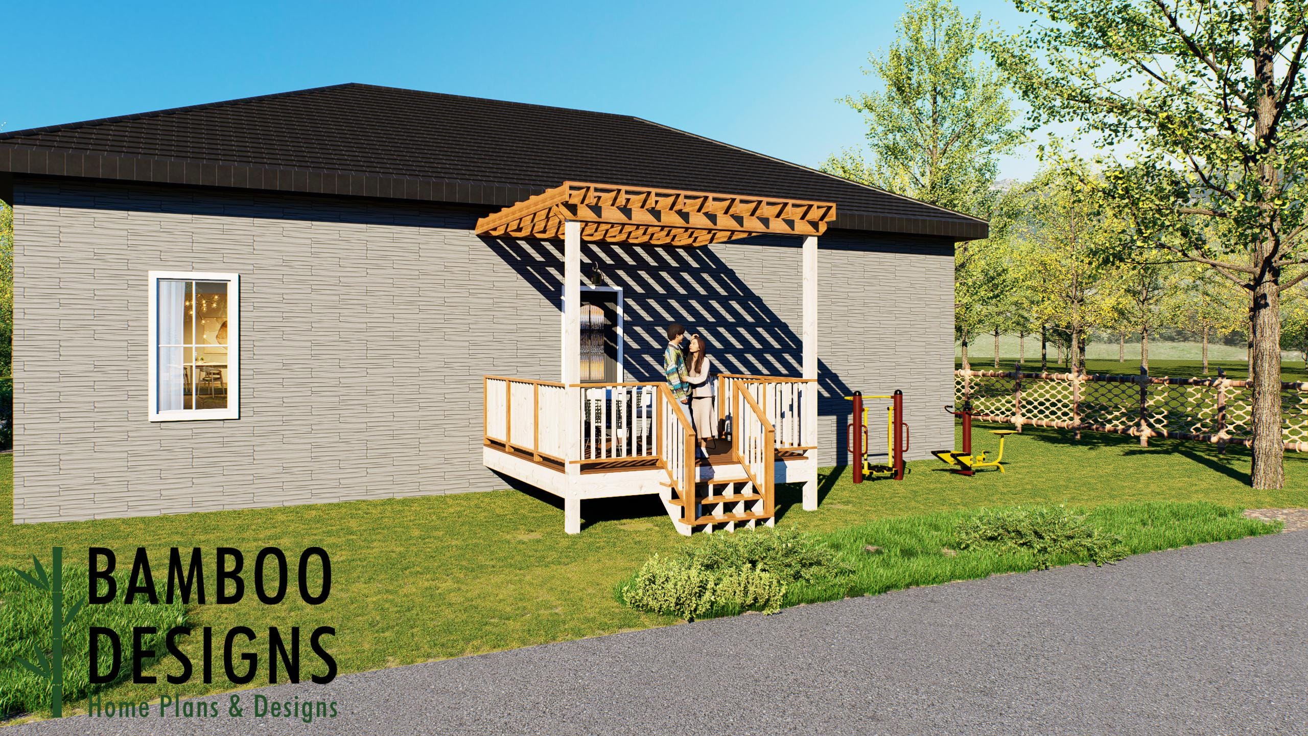 Image of Sanchez 12x12 Attached Deck Plan - Compact Pergola Backyard Retreat for Relaxation & Entertaining