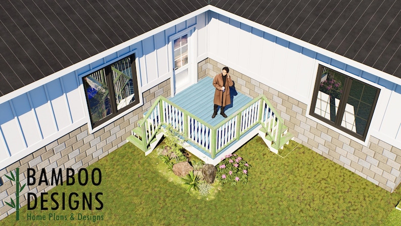 Cen Tajo 10x10 Freestanding Corner Deck Plan — Backyard Platform Deck plan by Bamboo Designs