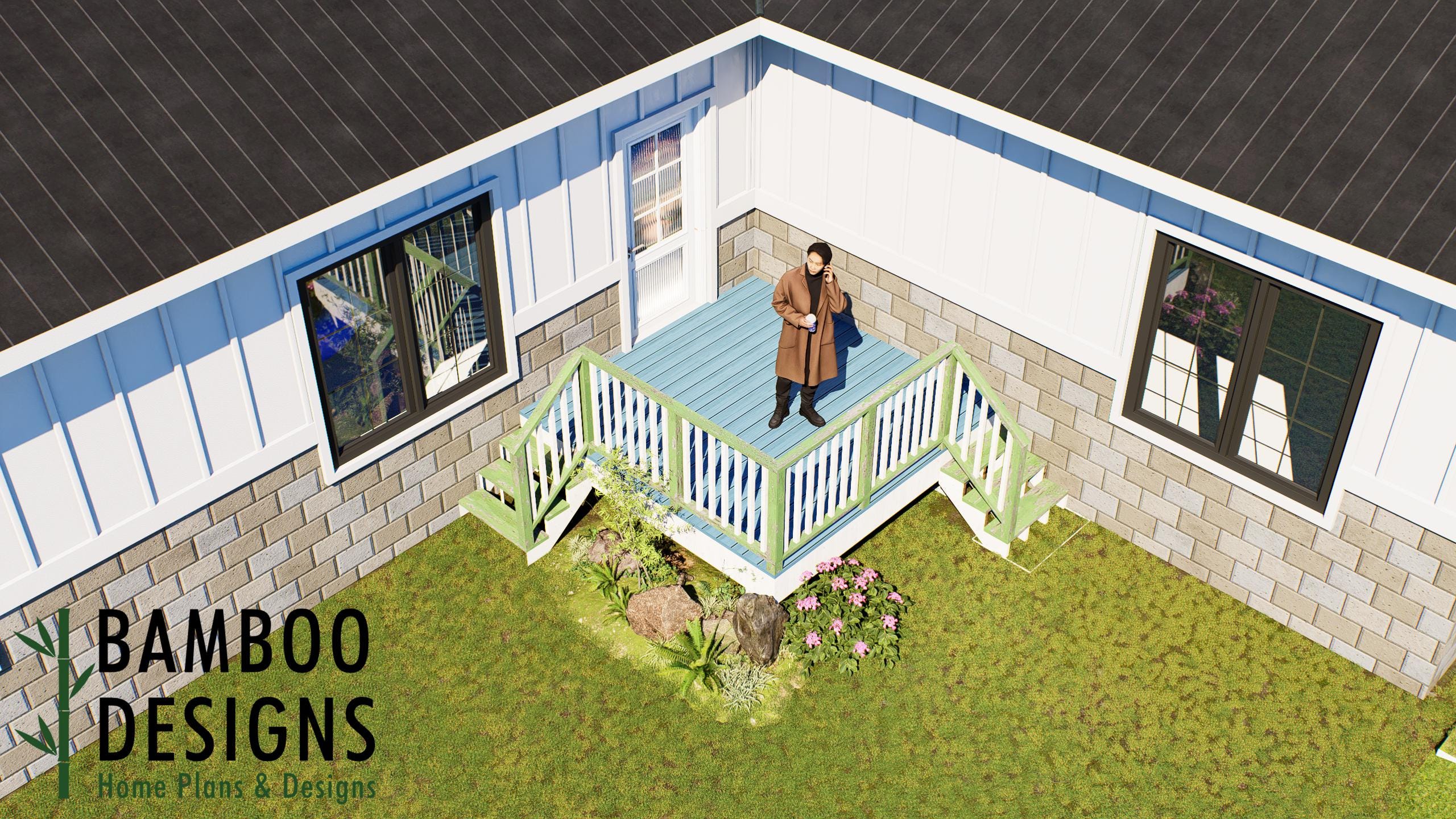 Image of Cen Tajo 10x10 Freestanding Corner Deck Plan — Backyard Platform Deck | Outdoor Living PDF