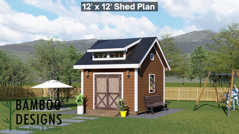 Pluto 12x12 Gable Roof Shed plan by Bamboo Designs