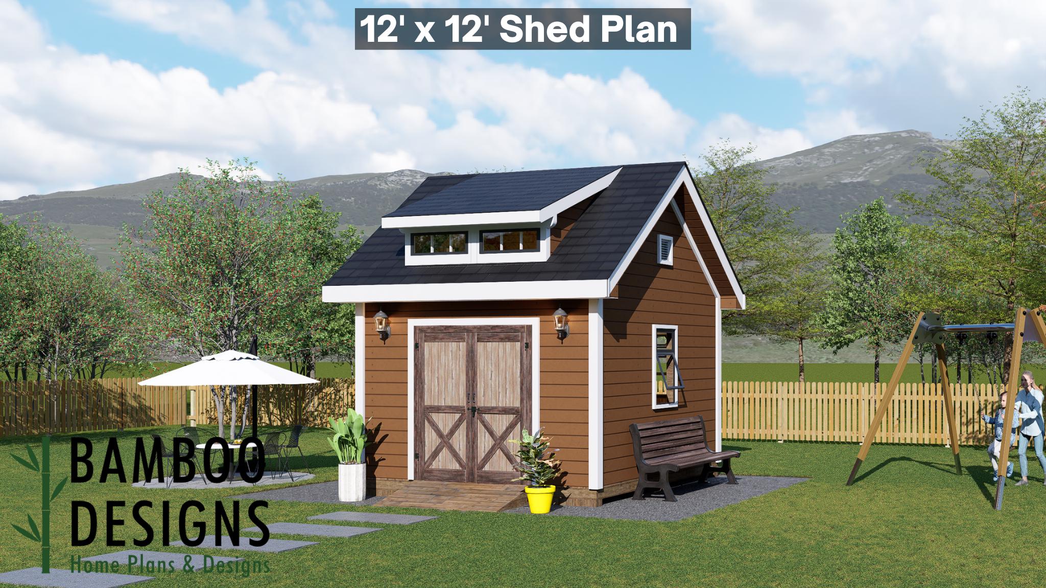 Image of Pluto 12x12 Gable Roof Shed Plan - Modern Dormer Workshop, Studio, or Backyard Office | DIY Building Plans (PDF)