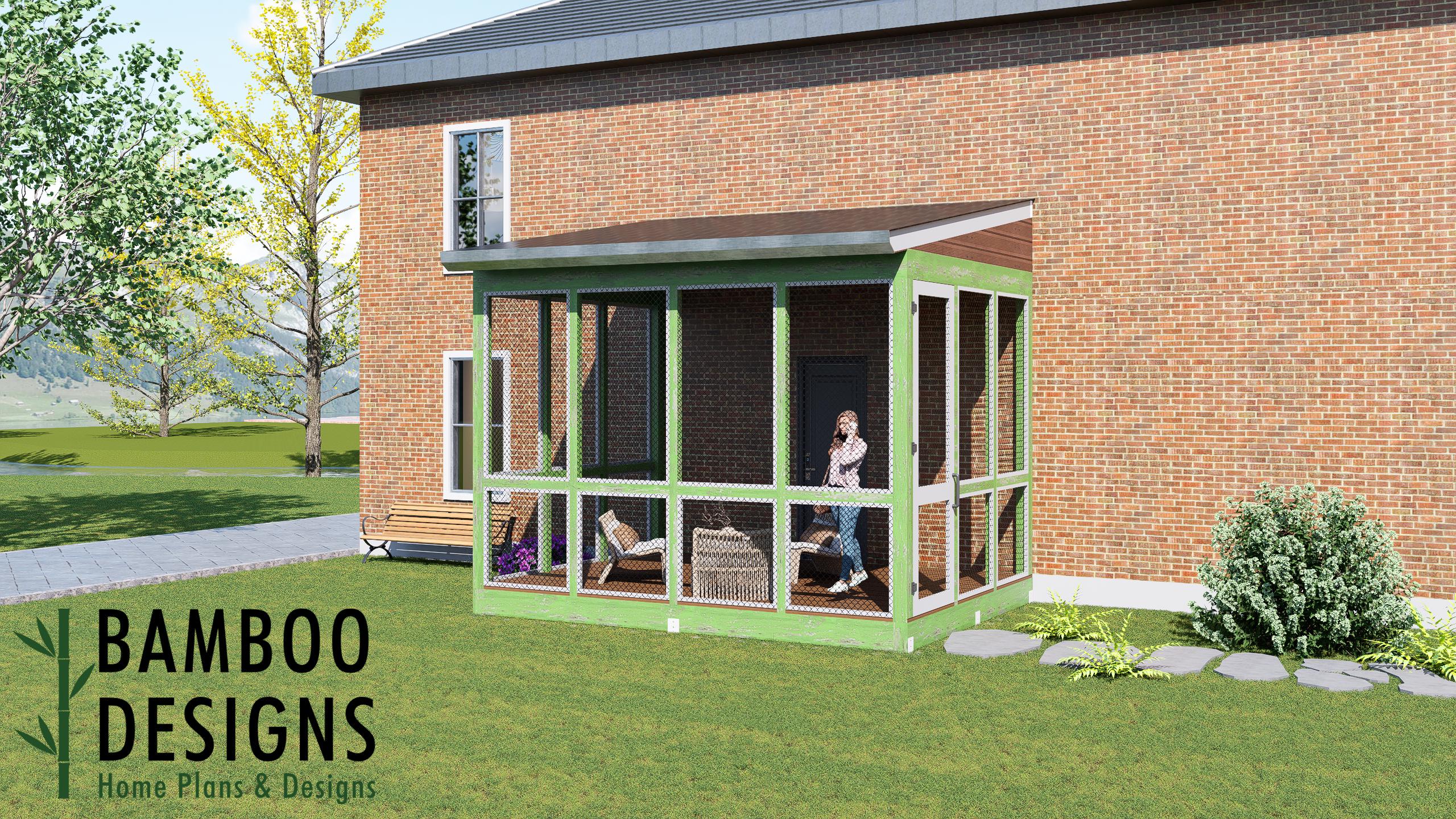 Image of Silva 12x16 Modern Monoslope Sunroom Plan – DIY Backyard Sunroom with Single-Slope Roof | DIY Backyard Sunroom PDF Plans