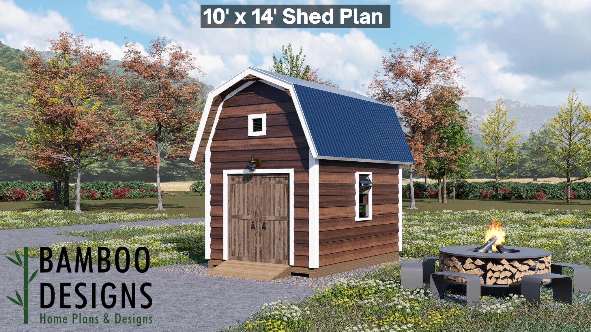 Image of Kalani 10x14 Shed Plan - A Barn-Style Storage Shed for Tools, Garden Gear, Workshops & Backyard Organization