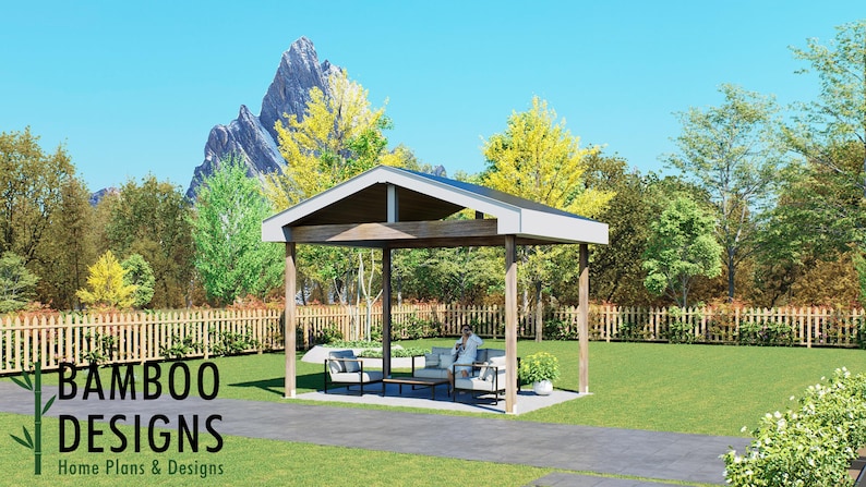 Beulah 16' x 12' Pavilion Plan — A Modern Backyard Pavilion for Outdoor Living & Entertaining · 16x12 plan by Bamboo Designs
