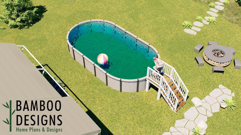 Alian Oval Pool Deck · 4x4 plan by Bamboo Designs