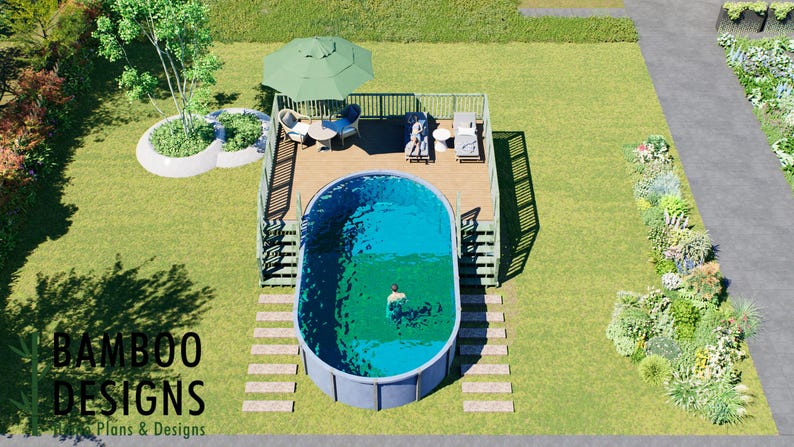 Sochi Oval Pool Deck · 16x23 plan by Bamboo Designs