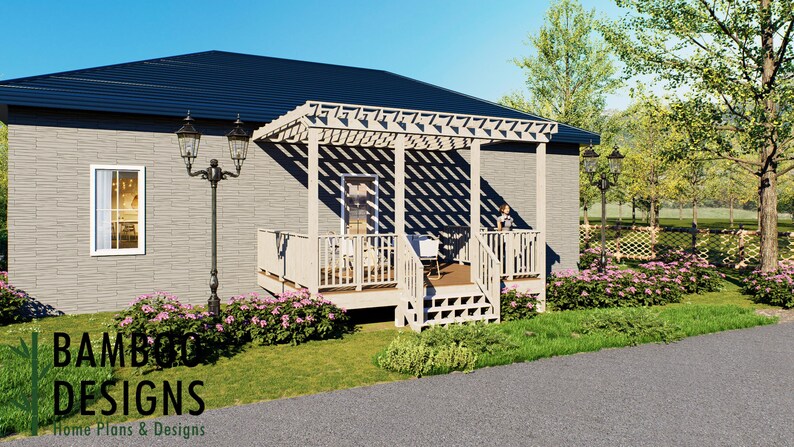 Mitsuto 14x18 Attached Deck Plan with Pergola plan by Bamboo Designs