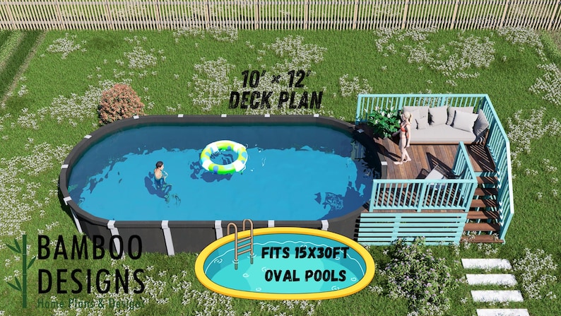Placid Oval Pool Deck · 10x12 plan by Bamboo Designs