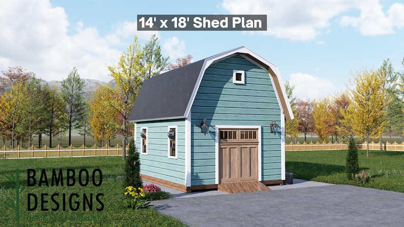 Willa 14x18 Gambrel Roof Shed plan by Bamboo Designs