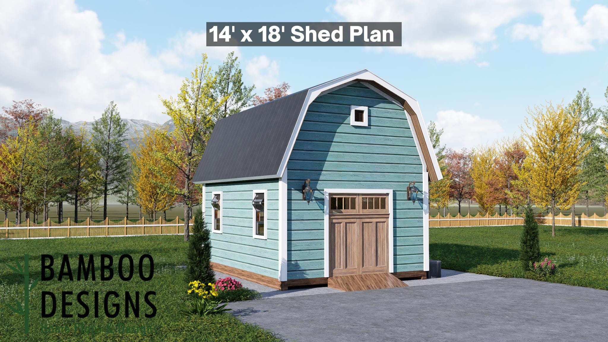 Image of Willa 14x18 Gambrel Roof Shed Plan - Spacious Barn-Style Storage & Workshop
