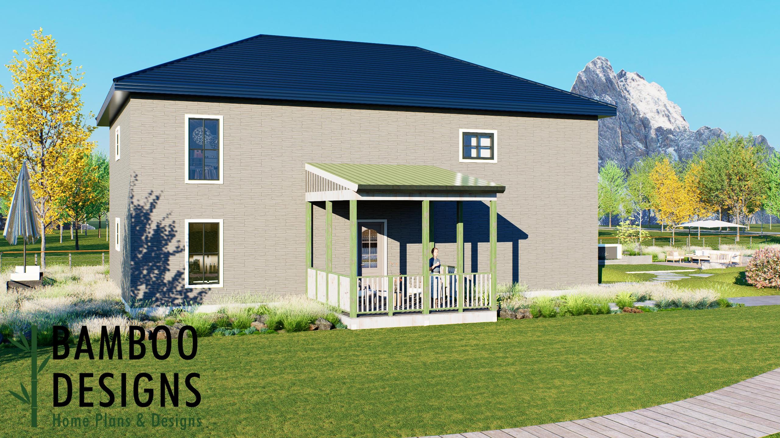 Image of Theo 14x14 Porch Deck Plan — Covered Overground Backyard Deck | DIY PDF Plans