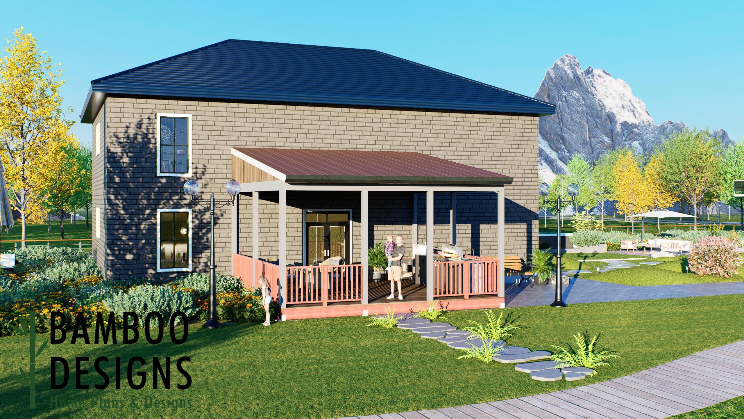 Image of Wishart 20x22 Porch Deck Plan — Large Covered Overground Backyard Deck | DIY PDF Plans
