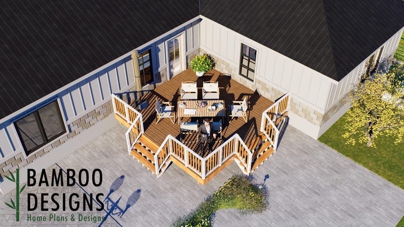 Odiel 18x18 Freestanding Corner Deck Plan — Large Backyard Platform Deck plan by Bamboo Designs