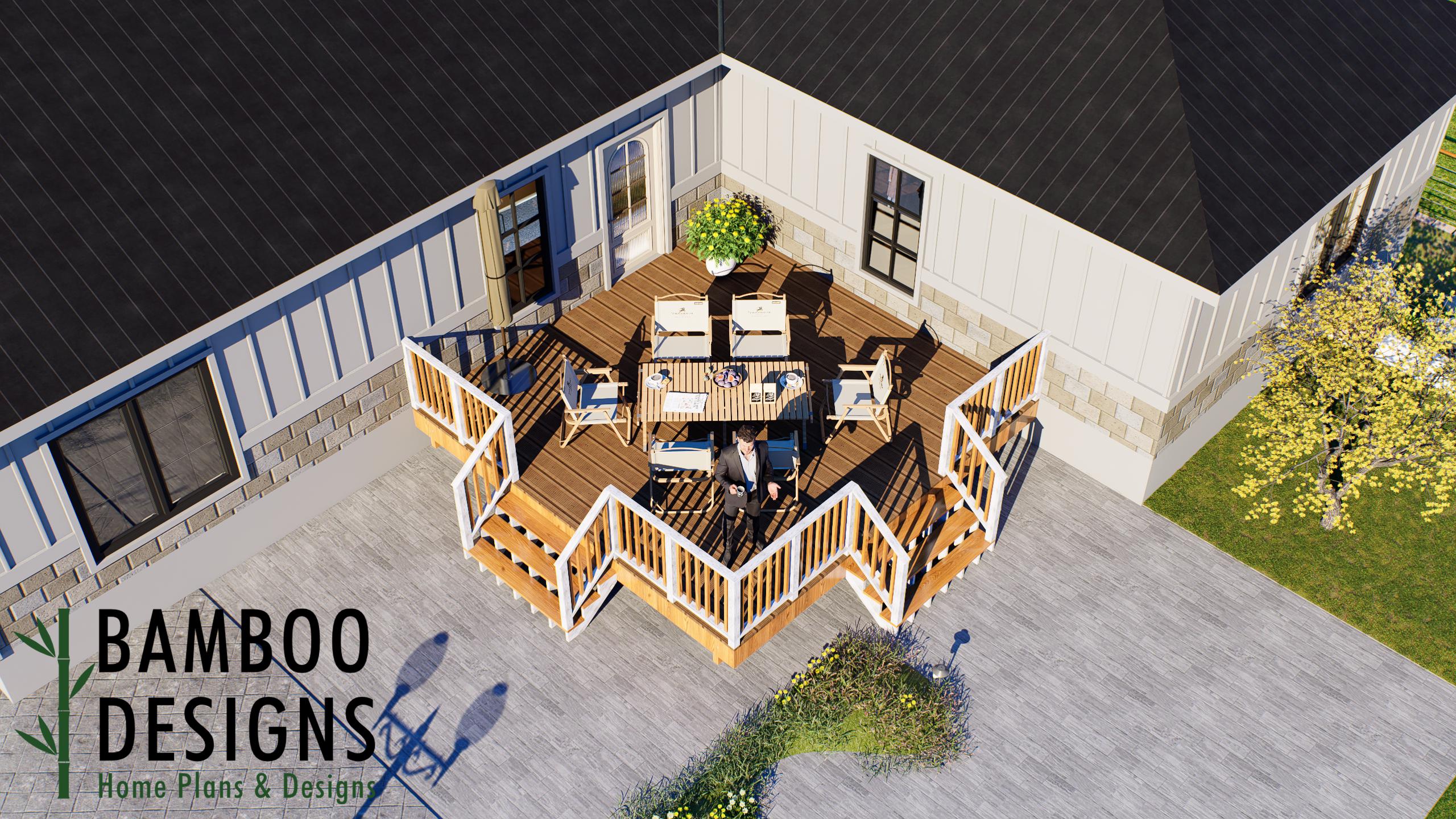 Image of Odiel 18x18 Freestanding Corner Deck Plan — Large Backyard Platform Deck | DIY PDF Plans