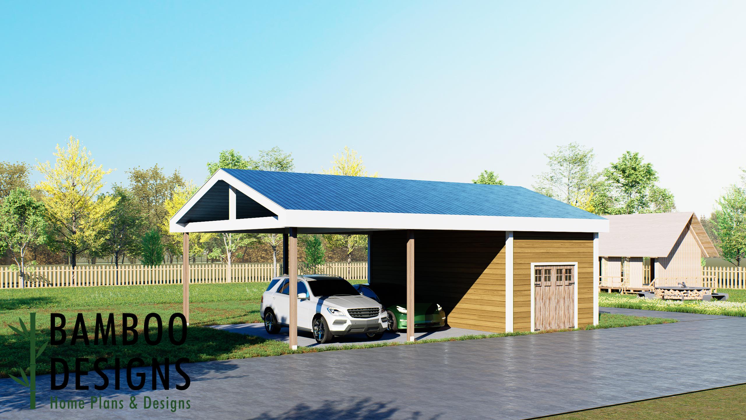 Image of Holyoke 24x36 Carport Plan with Shed — A Large Covered Parking & Storage Shelter | DIY PDF Plans