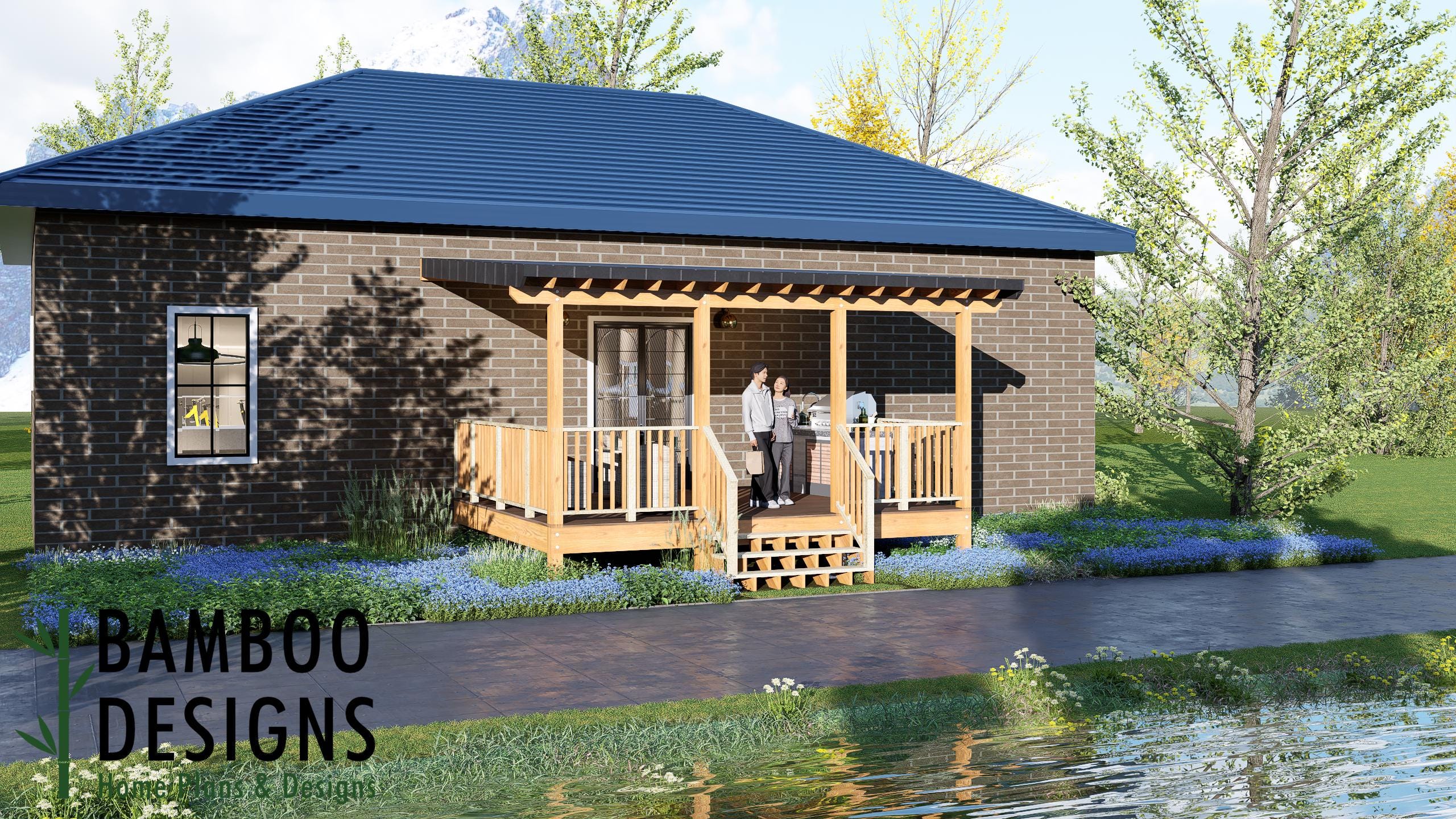 Image of Zangief 14x18 Deck Plan with Mono Slope Porch - Spacious Covered Deck for Modern Outdoor Living