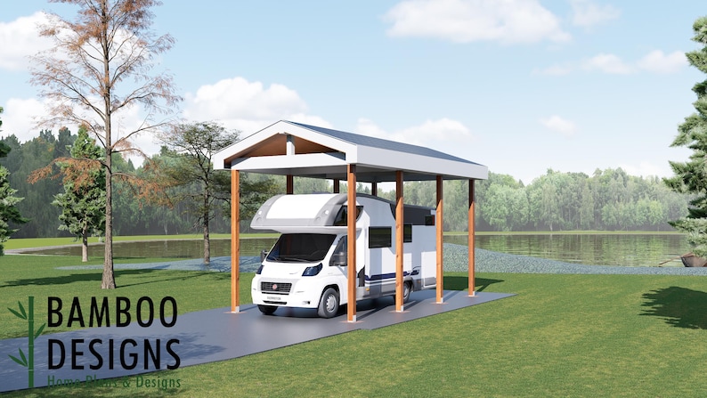 Menard 12x24 RV Carport Plan — Spacious Covered Motorhome & Camper Shelter plan by Bamboo Designs