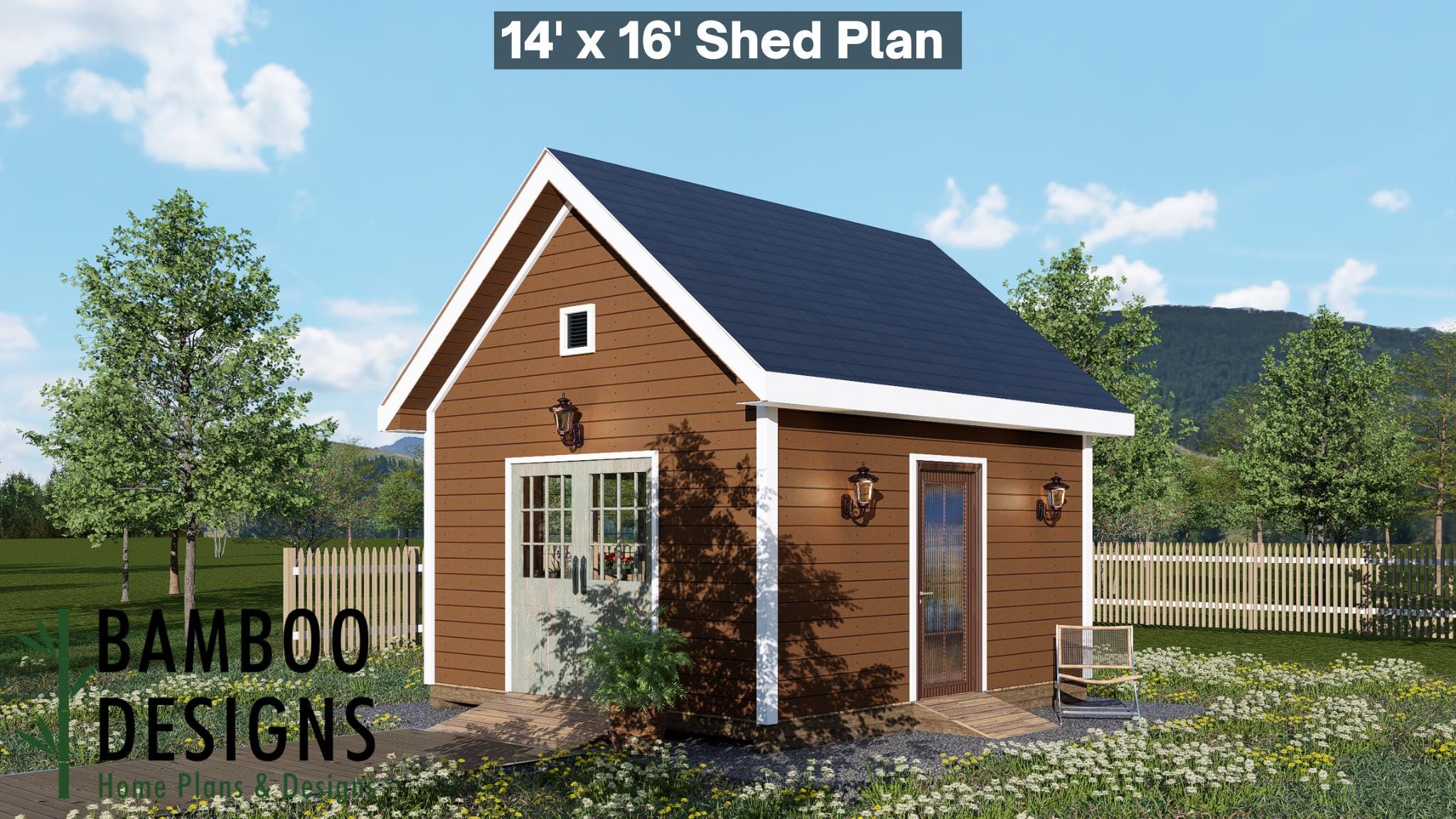 Image of Helix 14x16 Gable Shed Plan - Modern Workshop, Studio, or Backyard Office | DIY Shed Design (PDF)