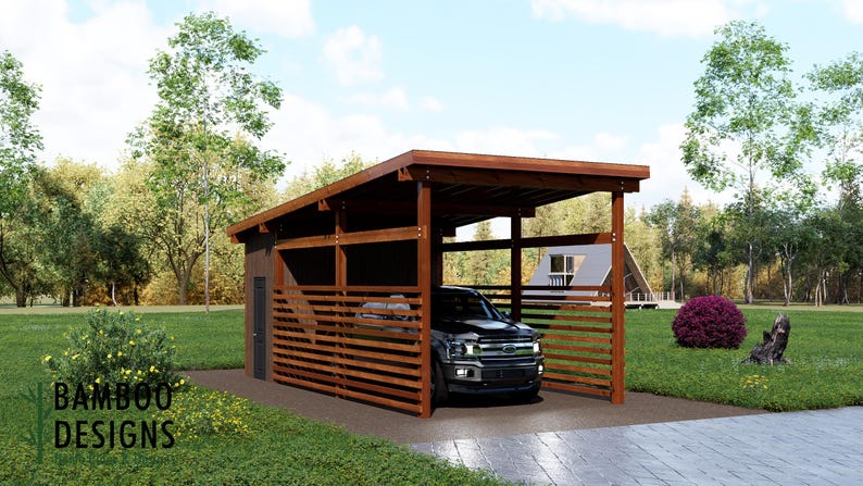 Melbourne Contemporary Flat Roof Carport 12x26 plan by Bamboo Designs