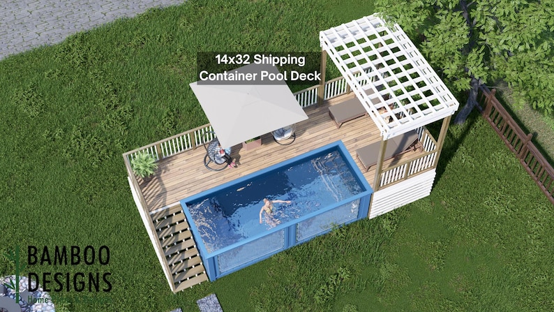 Ripple 14x32 Wrap Around Deck Plan with Pergola plan by Bamboo Designs