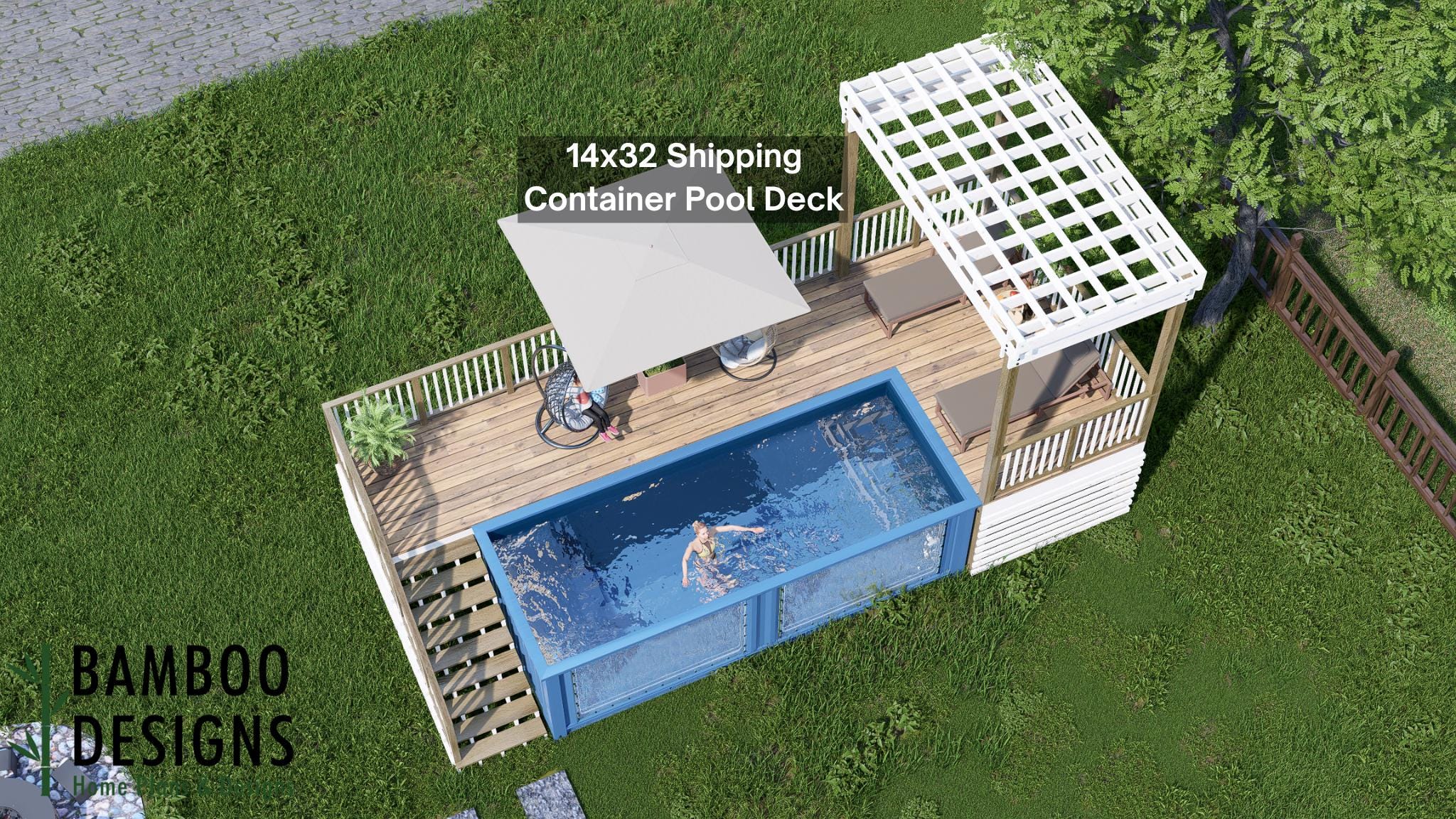 Image of Ripple 14x32 Wrap Around Deck Plan with Pergola | DIY Outdoor Deck Blueprint | Backyard Patio & Porch Design | PDF + DWG