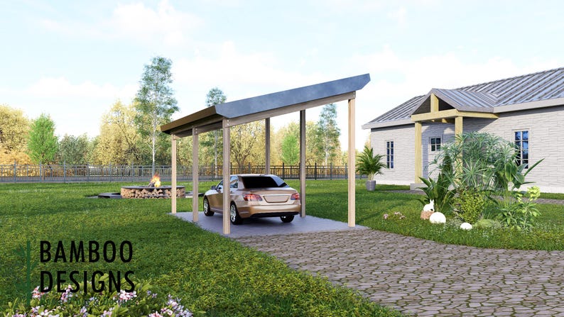 Wimberley 12x20 Sloped Roof Carport plan by Bamboo Designs