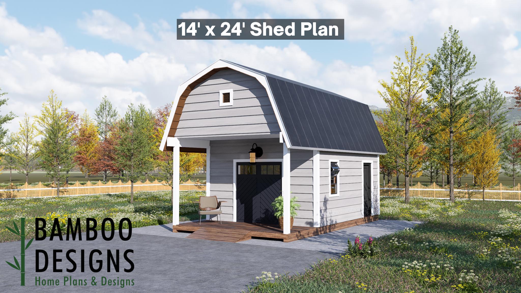 Image of Wylie 14x24 Gambrel Roof Shed Plan - Spacious Barn-Style Storage & Workshop