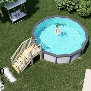 Sebring 16ft Pool Deck Plan – 4x4 Family-Friendly Above-Ground Pool Deck with Lounge Space | DIY PDF Plans