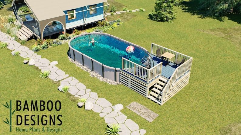 Moriarty Oval Pool Deck · 10x12 plan by Bamboo Designs