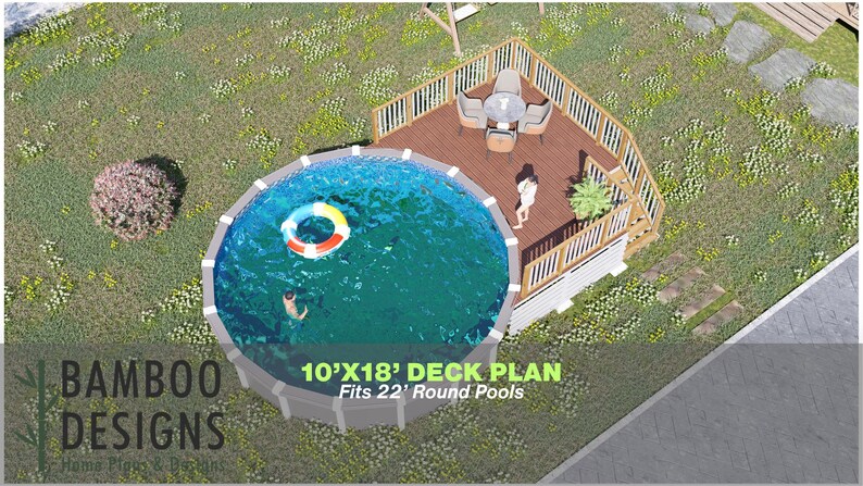 Rinji Round Pool Deck · 10x18 plan by Bamboo Designs