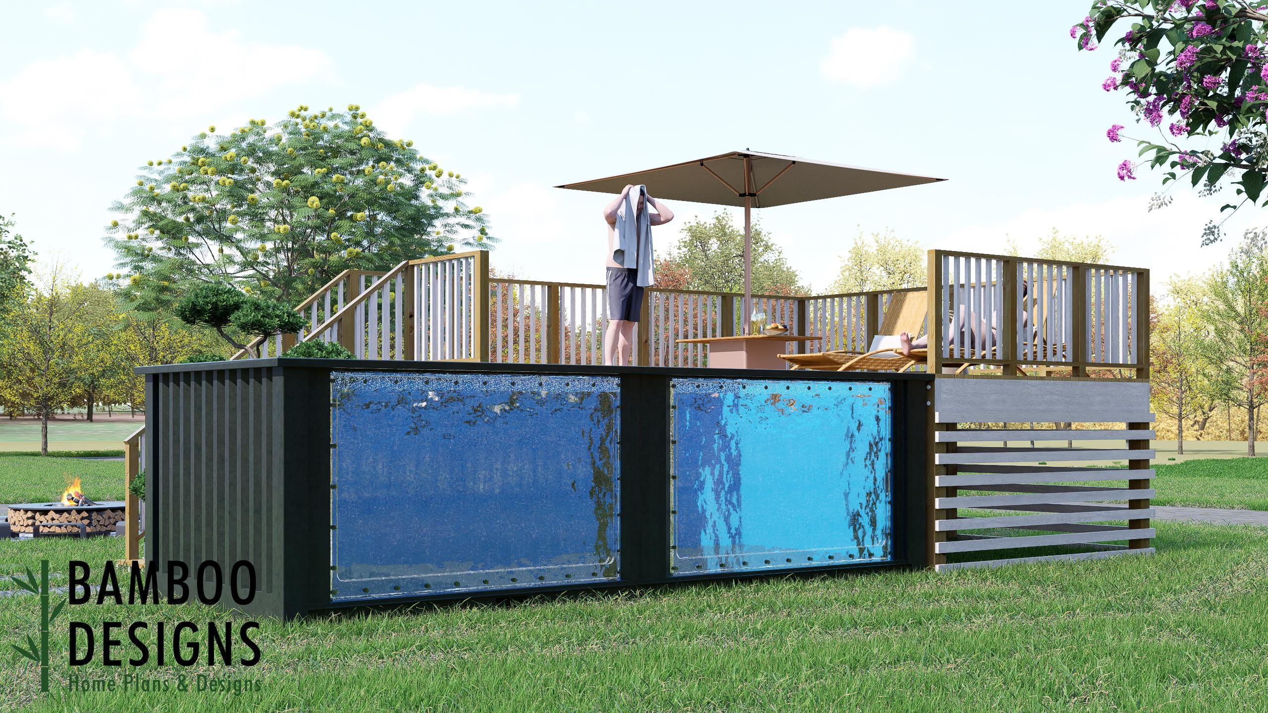 Container Pool Decks Stellar Container Pool Deck Plan – 16x20 Elevated Wrap Deck With ...