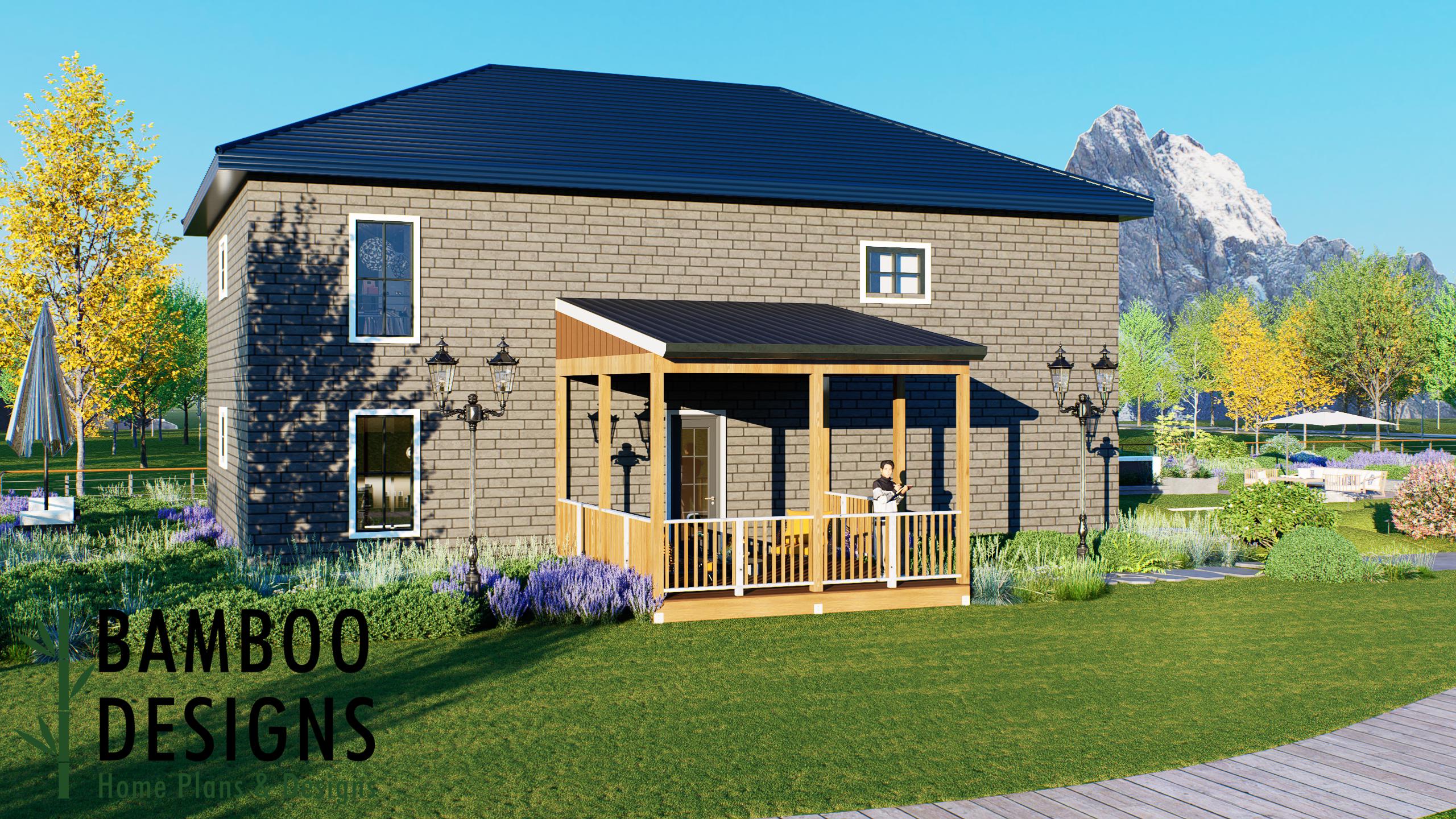 Image of Dayot 16x16 Covered Deck Plan - Ground-Level Backyard Deck with Classic Gable Porch Rooff | DIY PDF Plans