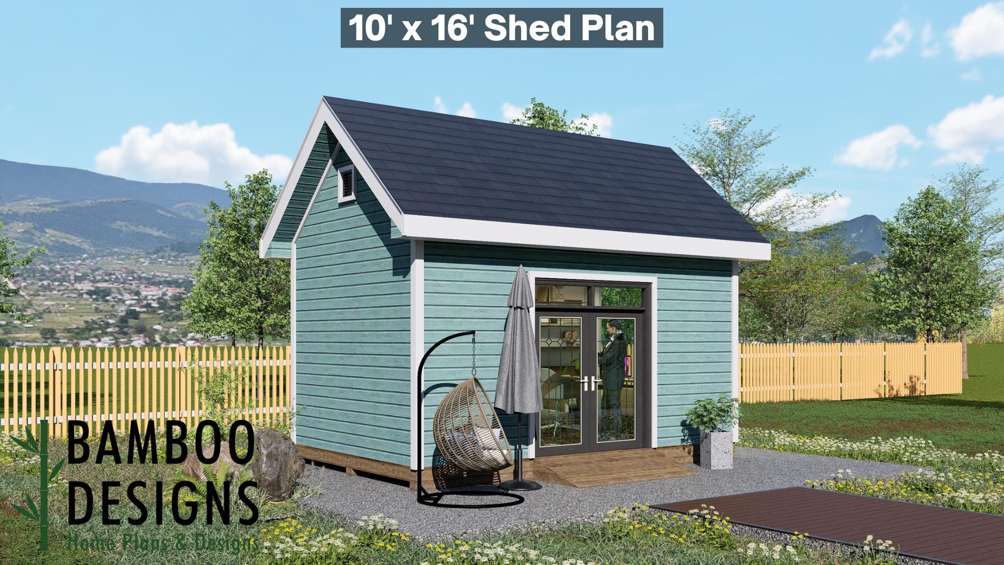Image of Neptune 10x16 Backyard Office Shed Plan - Modern Gable Roof Studio | DIY Building Plans (PDF)