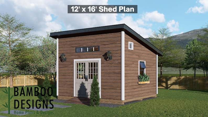 Pandora 12x16 Sloped Roof Shed plan by Bamboo Designs