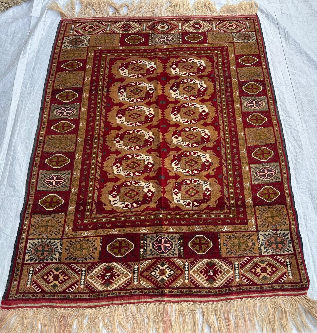 Afghan Turkmen Wool Rug: 4x5 Handwoven Oriental Carpet - Etsy
