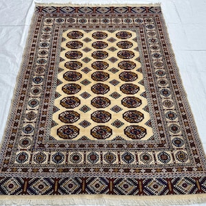 5X7 Beige Area Silk Rug/Luxury Top Rug/ Oriental Soft Veg Dyes %80 Silk Rug/ Handmade Carpet/ Afghan Tribal Woven  Rug/ Rug For Living Room