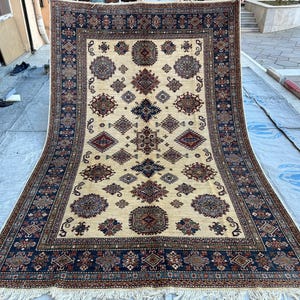6X7 Super Kazak Handwove Rug/ Afghan Veg Dyes Wool Rug/ Soft Pile Rug/ Oriental Turkman Rug/ Unique Home Decor Rug/ Rug For Living Room