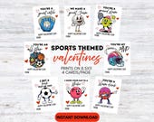 Sports Valentine Exchange Cards, Printable Classroom Valentines, Sporty Pun Valentines, Elementary School Valentine Cards, Digital Download