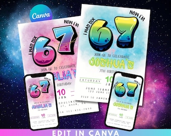 Invitación de cumpleaños para niños de 6 a 7 años, viral, plantilla editable de Canva, descarga digital