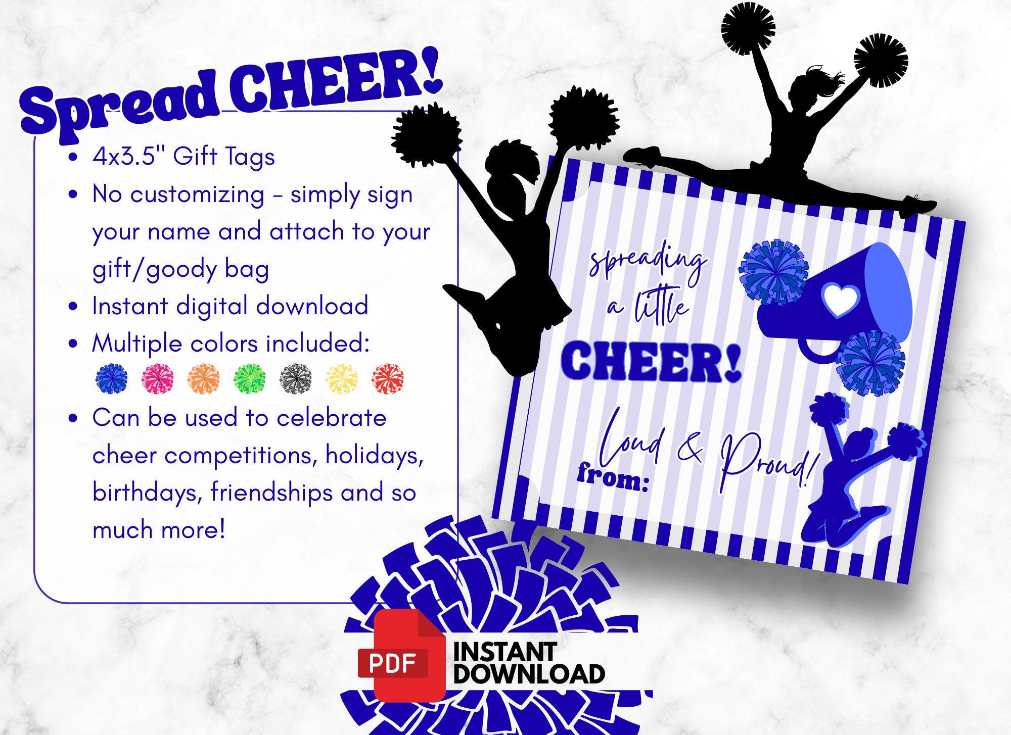 Cheer Gift Tags Printable 4x3.5” – Spread Cheer Favor Tags– Team Cheer ...