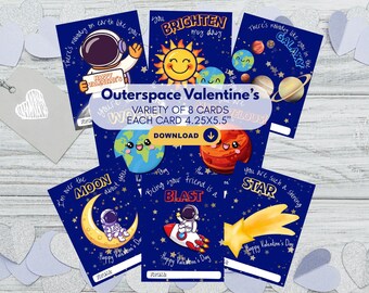 Tarjetas de San Valentín del Espacio para Niños, Tarjetas Imprimibles para Intercambio en el Aula, Tarjetas de San Valentín del Espacio Exterior, Descarga Digital