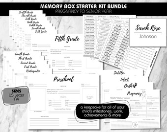 Kit de inicio Memory Box / Desde el embarazo hasta el último año de secundaria / Recuerdo de hitos escolares / Páginas de recuerdos imprimibles / Descarga digital