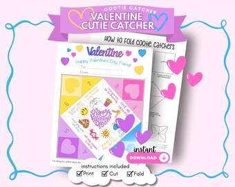 Atrapa-curiosidades imprimible para San Valentín, actividad infantil de San Valentín, adivino atrapa-curiosidades, San Valentín para el aula, descarga digital