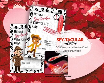 Tarjeta de San Valentín imprimible para el aula con temática de espías / Mensaje secreto para niños / Descarga digital de San Valentín escolar con temática de espías