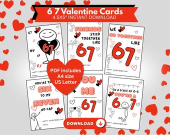 Tarjetas de San Valentín 6/7 para niños, San Valentín viral con números, San Valentín imprimible para el aula, Intercambio de San Valentín 67, Descarga digital instantánea